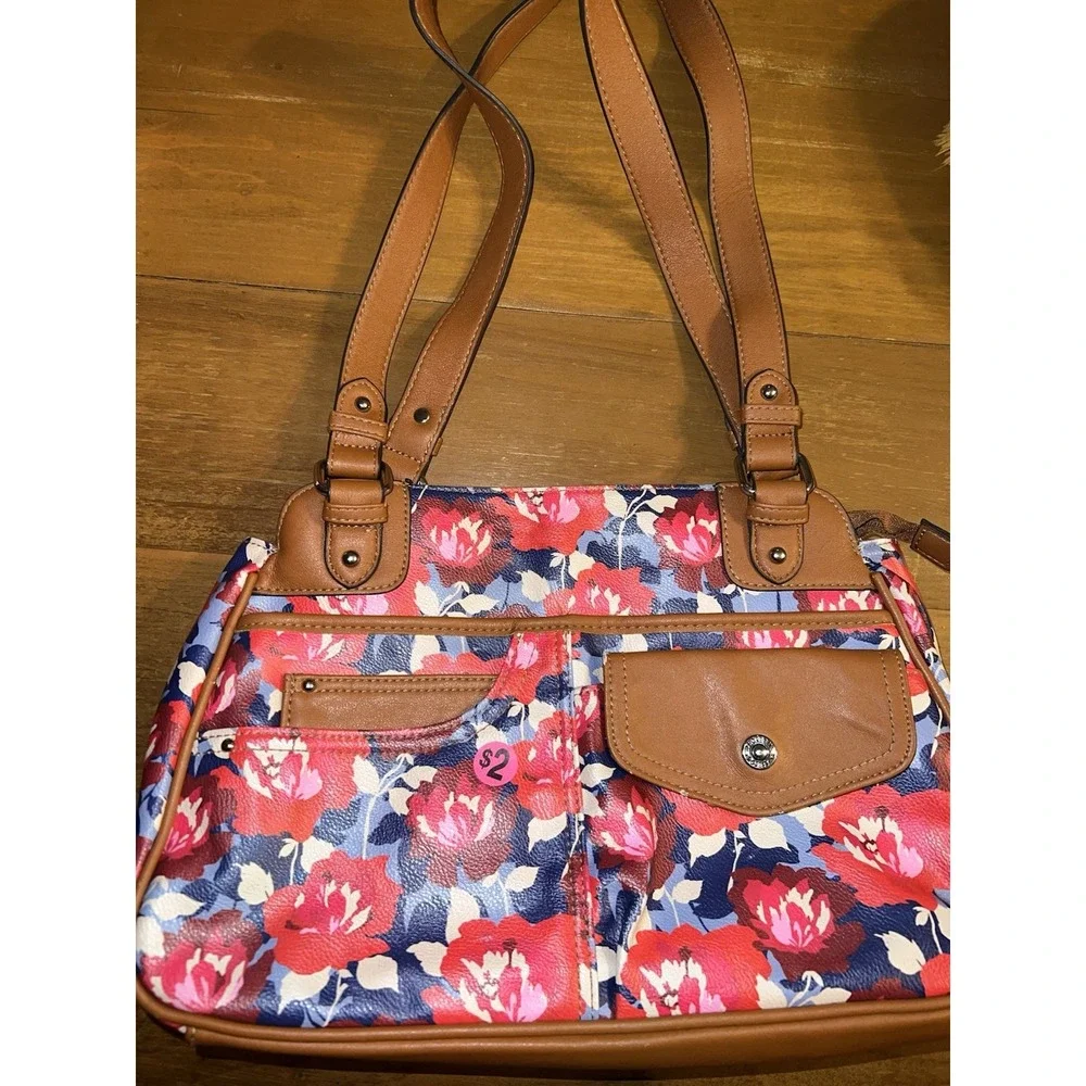 ROSETTI Jean Theory Double Handle Satchel Bag in Red Floral Multi-color‎
